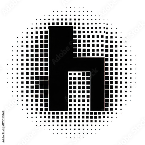 Abstract geometric dark gray circular pattern with a central square shape isolated on transparent background