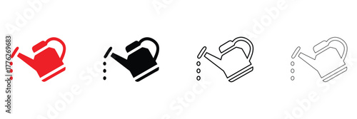 watering can icon vector set, small plant watering can vector, silhouette and line art