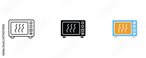 Microwave oven icon set, kitchen appliance isolated on white background.