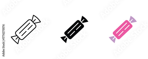 Candy icon set vector on white background, sweet and treat, wrapped, symbol.
