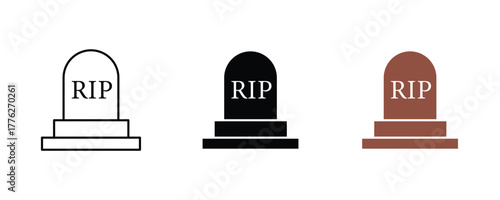 Tombstone icon set vector on white background. rip, grave, death, cemetery, funeral, memorial, symbol.