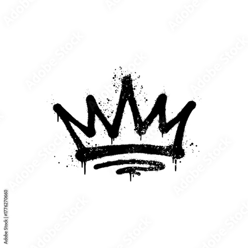 Black and white graffiti crown symbol with dripping spray paint and bold street art style.