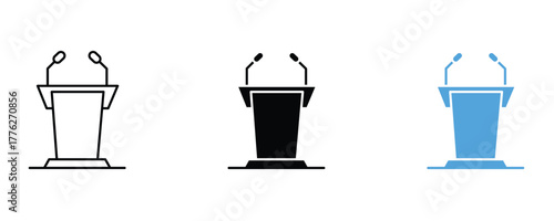 Podium icon set vector on white background.  speech, lectern, speaker, conference, presentation, symbol.