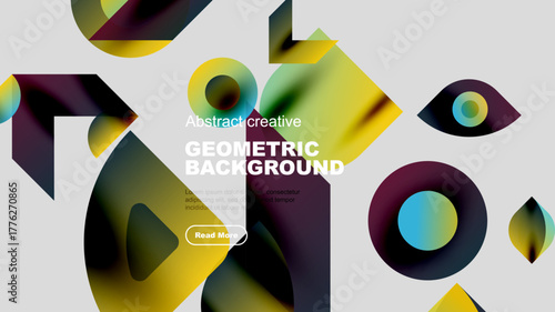 Abstract geometric shapes, vibrant colors, modern design. Text overlay promotes further exploration, clean aesthetic.