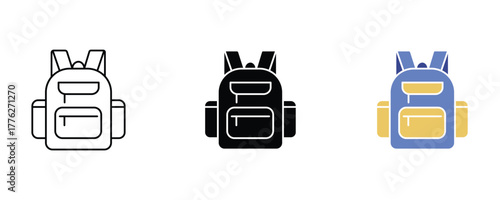 Bag school icon set vector on white background. knapsack, hiking, camping, symbol.