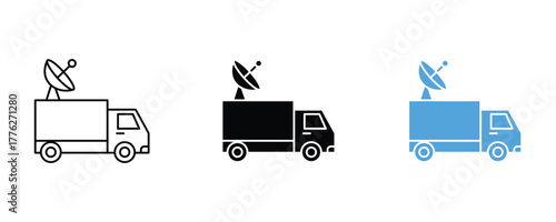 News broadcasting truck icon set vector on white background. antenna, communication, vehicle, transportation, symbol.