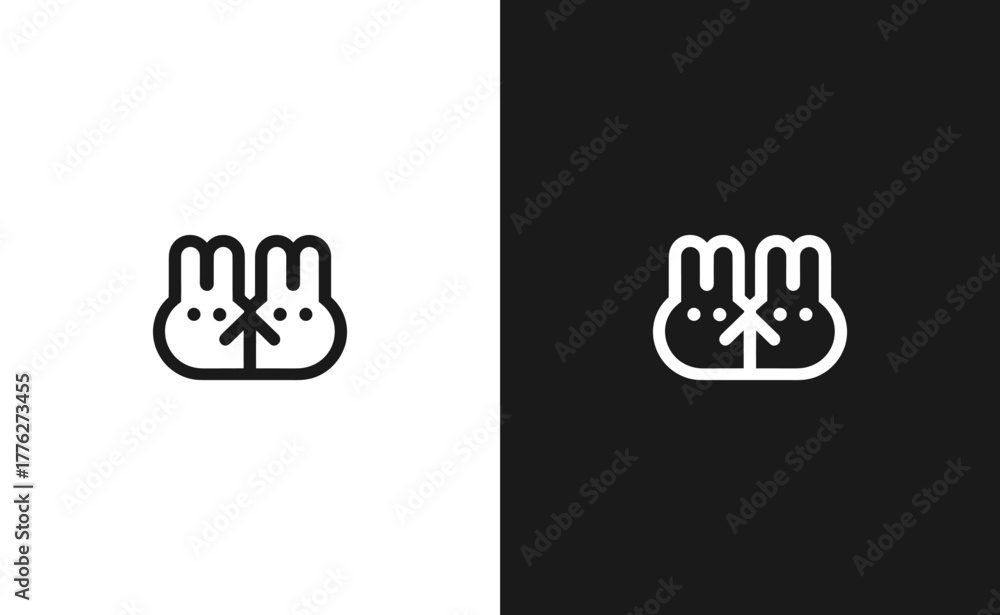 Obraz premium Minimalist rabbit logo design in black and white suitable for branding