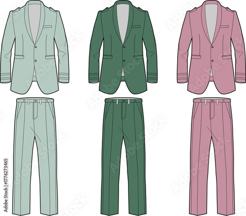 A curated selection of stylish men's formal wear ensembles featuring tailored suits in refreshing colors