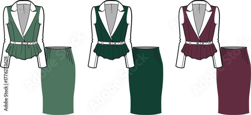 Elegant Women's Suit Sets in Various Color Combinations Fashion Illustration