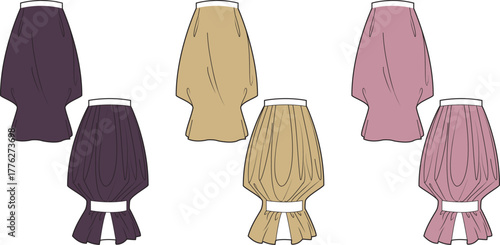 Skirt Design Variations Fashion Apparel Sketch Set in Varied Colors
