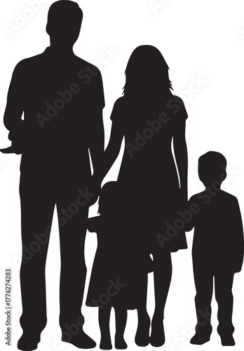 Silhouette of a happy family holding hands symbolizing human rights and unity concept
