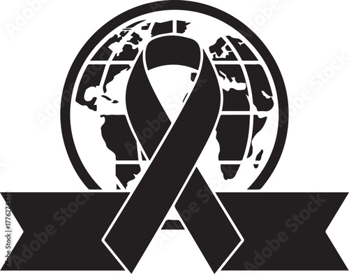 Global human rights awareness symbol black ribbon world globe banner symbol for advocacy