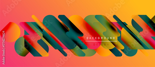 Abstract colorful layers create dynamic visual effect. Gradient background enhances modern design elements. Shapes overlap, forming interesting composition.