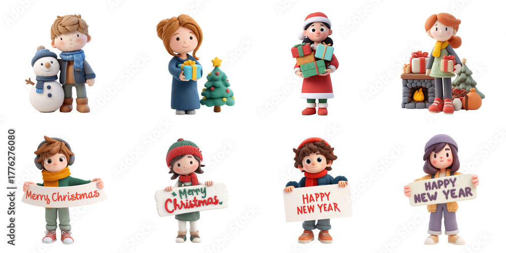 Fototapeta premium Cute cartoon Christmas character png collection in 3d transparent for Xmas theme presentation.