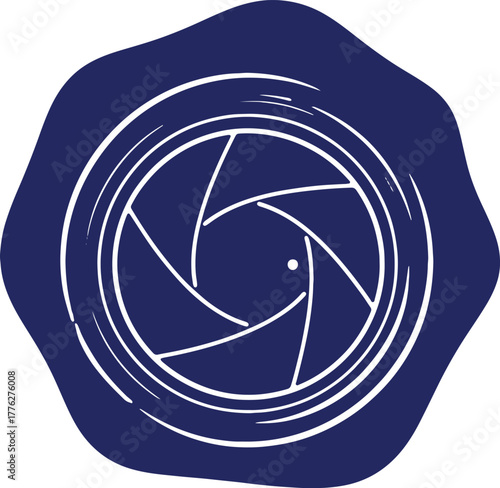Simple Camera Lens Diaphragm Shutter Aperture Icon in Blue and White Illustration