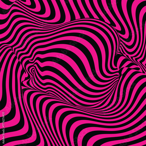 Abstract optical illusion of a human head profile in pink and black wavy stripes, creating a psychedelic visual effect
