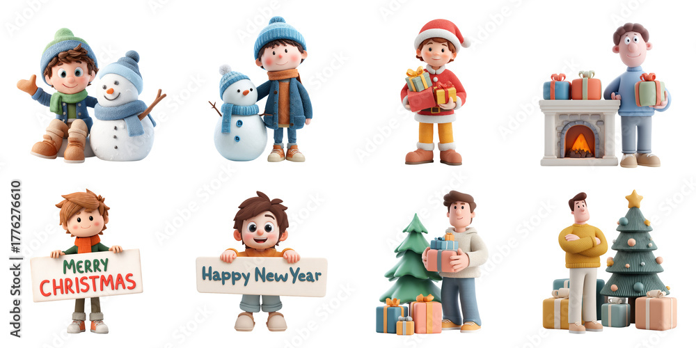 Obraz premium 3D Character transparent collection in png no background for Christmas and newyear festival decoration.