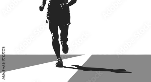 Silhouette of a runner in motion casting a shadow on a stark, abstract background, symbolizing pursuit and achievement