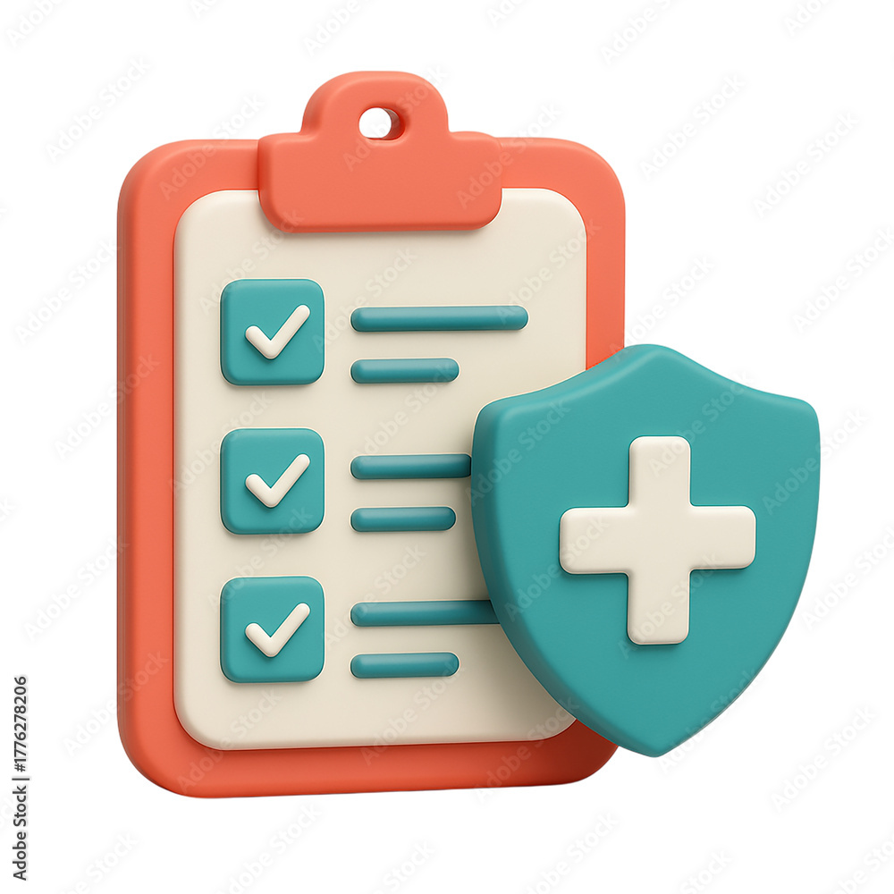 Obraz premium 3d icon of medical checklist with shield isolated on transparent background showing health protection
