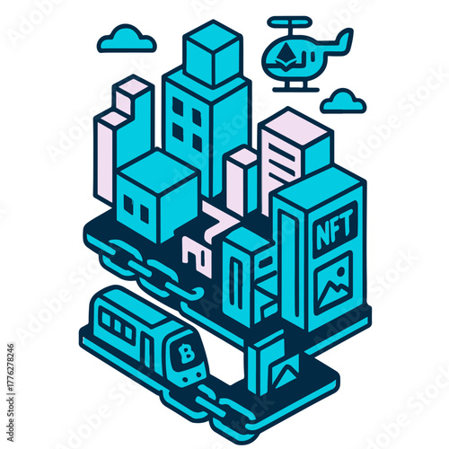 Metaverse and NFT concept vector illustration with crypto and digital world elements