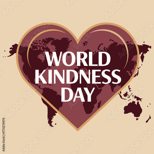 World kindness day heart symbol with world map overlay promoting global compassion and empathy