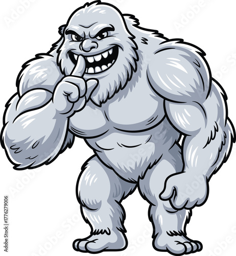 Angry cartoon yeti character illustration, white abominable snowman monster with open mouth roaring expression, funny mythical creature design for artwork