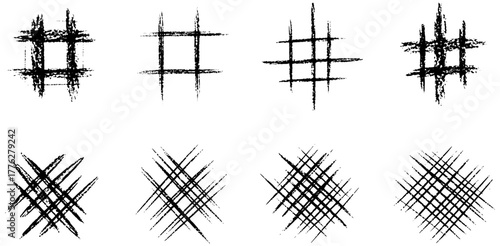 Distressed grunge texture set with crosshatch patterns for creative design projects