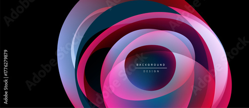 Abstract concentric layers, vibrant pinks, blues, purples. Modern design element, dynamic composition, central text reads background design.