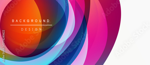 Abstract colorful layers create dynamic background. Gradient hues blend, forming flowing shapes, modern design element.