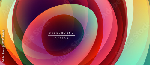 Abstract colorful layers create dynamic circular design. Gradient hues blend, forming vibrant visual impact. Modern aesthetic.