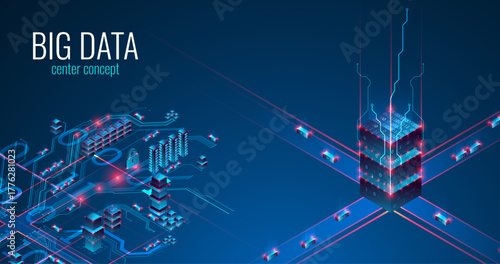 Big Data. Abstract digital futuristic vector illustration on technology background. Data mining and management concept. Hand drawn art.