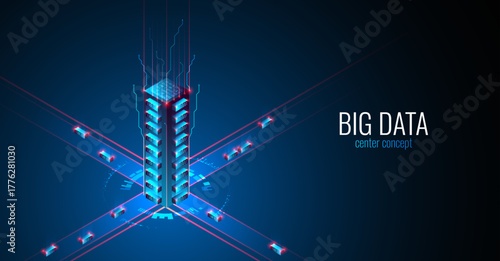 Big Data. Abstract digital futuristic vector illustration on technology background. Data mining and management concept. Hand drawn art.