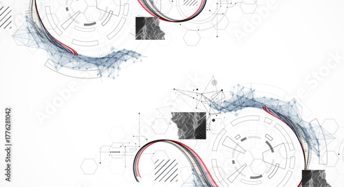 Abstract background. Scientific and technological concept with the use of technical elements formed in the shape of a circle. Line art. Vector