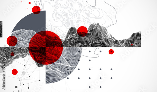 Abstract composition with wireframe art elements. Vector