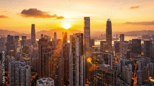 Wallpaper Mural “Cinematic Aerial Orbit of Modern City Skyline at Sunset | 4K Drone Footage” Torontodigital.ca