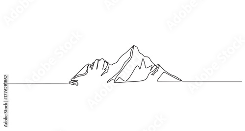 One continuous line art drawing of mountain range landscape,Continuous Line Mountain Range Drawing vector illustration,Abstract mountain range landscape simple one line art drawing of mountains
