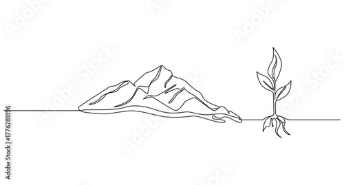 One continuous line art drawing of mountain range landscape,Continuous Line Mountain Range Drawing vector illustration,Abstract mountain range landscape simple one line art drawing of mountains
