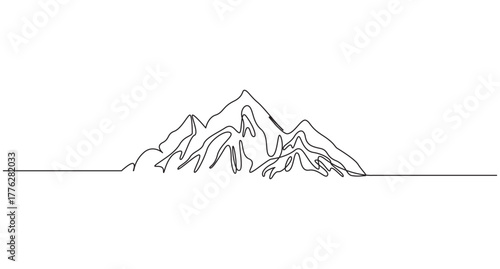 One continuous line art drawing of mountain range landscape,Continuous Line Mountain Range Drawing vector illustration,Abstract mountain range landscape simple one line art drawing of mountains
