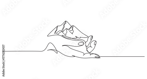 One continuous line art drawing of mountain range landscape,Continuous Line Mountain Range Drawing vector illustration,Abstract mountain range landscape simple one line art drawing of mountains
