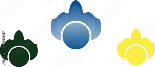 Minimal Abstract Emblem Icons Trio with Soft Gradients in Green, Blue, and Yellow