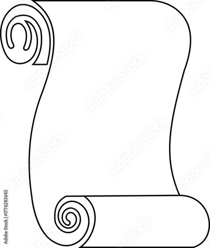 Old scroll paper icon antique parchment, vintage manuscript, and rolled document ancient writing and medieval paper in black line, and gradient style vector illustration