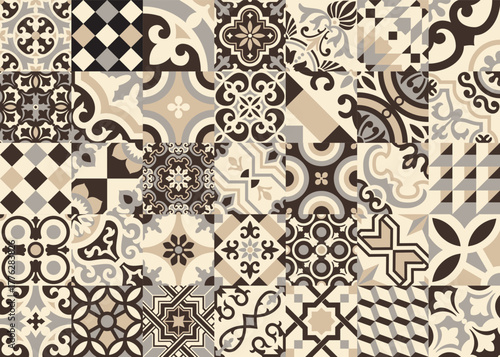 Antique hydraulic tiles patchwork wallpaper vintage vector seamless pattern for floor and wall tiling