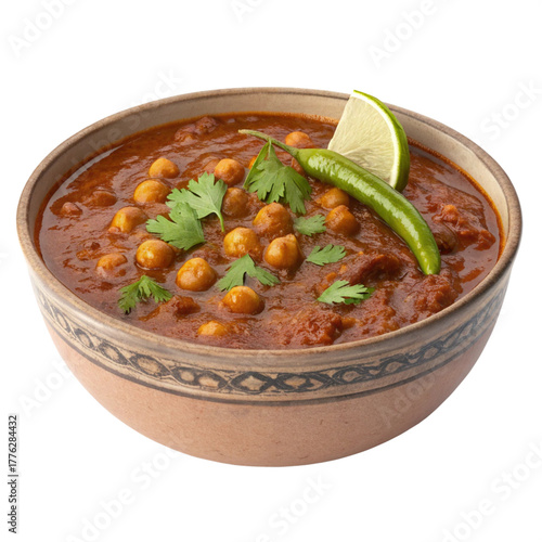 Bowl of Chana Masala Curry – Traditional Indian Chickpea Dish Isolated on Transparent Background