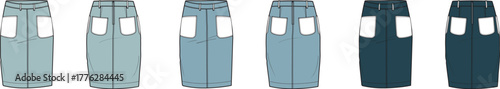Collection of blue denim jeans displaying rear pockets and stitching details in a row