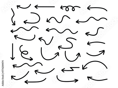 Hand drawn arrows icon set vector. direction and movement symbol. vector illustration.