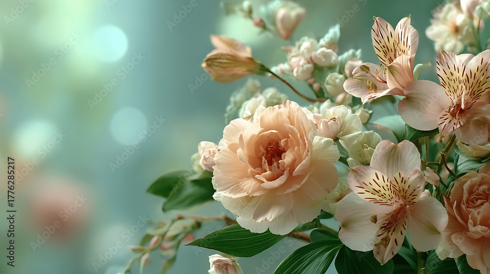 Obraz premium Elegant floral arrangement with soft peach and pink blossoms