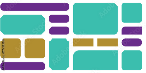 Bold Abstract Color Block Composition With Turquoise, Purple, and Gold Geometric Shapes