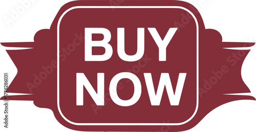 Modern buy now badge design with bold text and banner ribbon style perfect for online shop sale offer