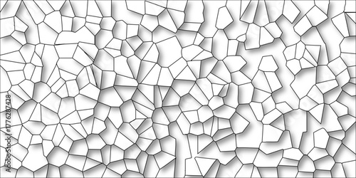 Black Outline Polygonal Cells with Subtle Shadows on White Background Creating a3D Mosaic Effect abstract
