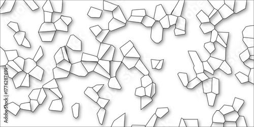 Scattered Black Outline Polygonal Shapes with Soft Shadows on White Background for Abstract Design texture